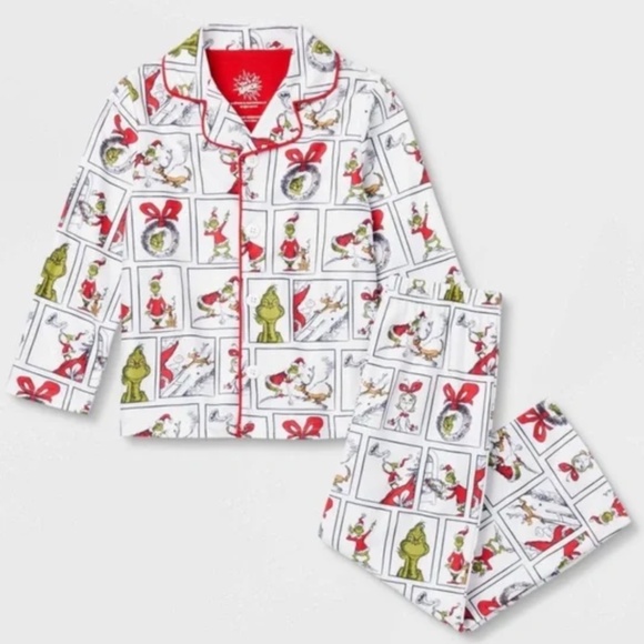Women's The Grinch Holiday Christmas Pajamas PJ White Red Green L Top Pants NEW - Picture 4 of 4
